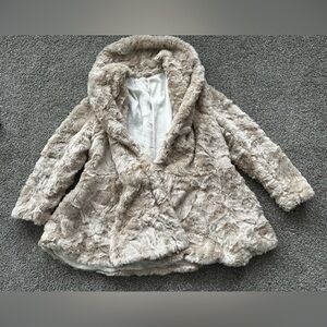 Free People Plush Faux Fur Hooded Coat - Light Beige